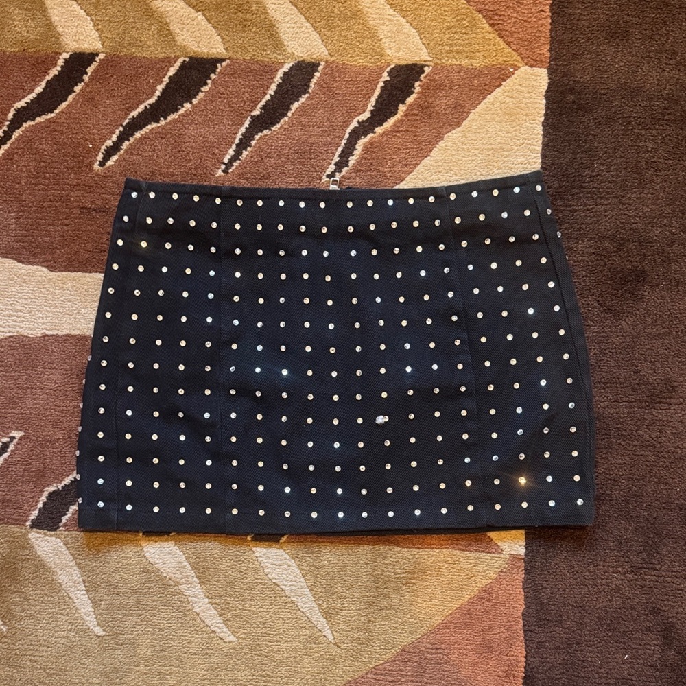 White Fox Boutique Black Denim Skirt with Rhinestones